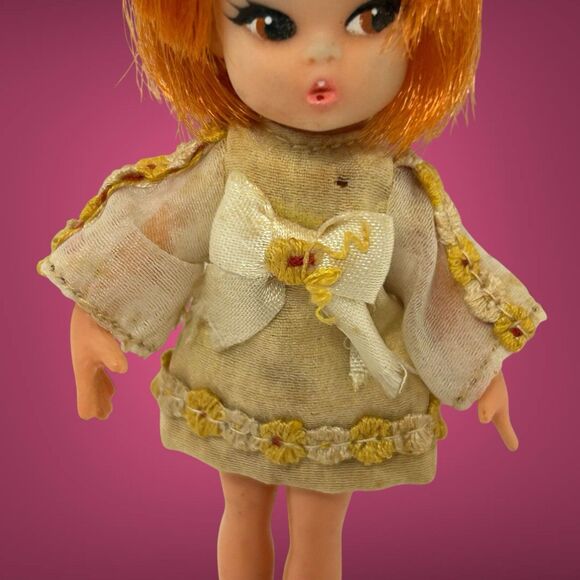 Vintage 1967 Hasbro 4” Dolly Darling Honey #8533 With Dress And Headband - Picture 7 of 16